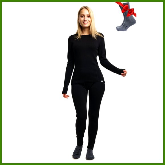 Heavyweight Merino Wool Base Layer Set - Thermal Underwear Top & Bottom